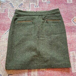 Vintage Green Wool Tweed Mini Skirt With Zipper Pockets